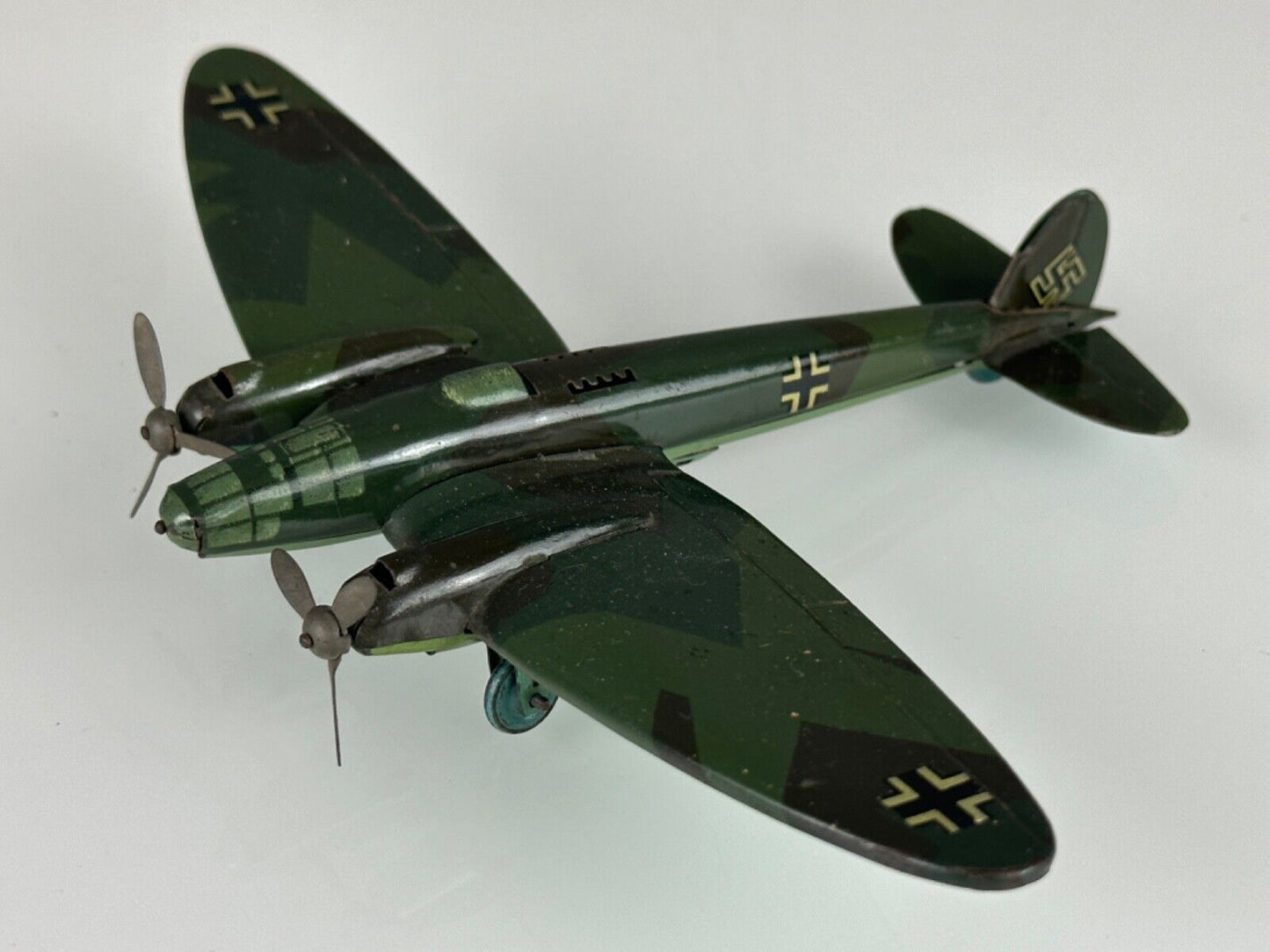 Lehmann Tin Toy Fight Jet Heinkel Green WWII Green 5.5" 30‘s made in Germany