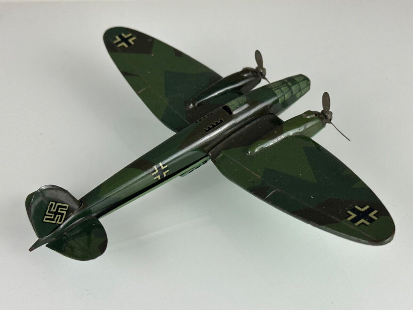 Lehmann Tin Toy Fight Jet Heinkel Green WWII Green 5.5" 30‘s made in Germany