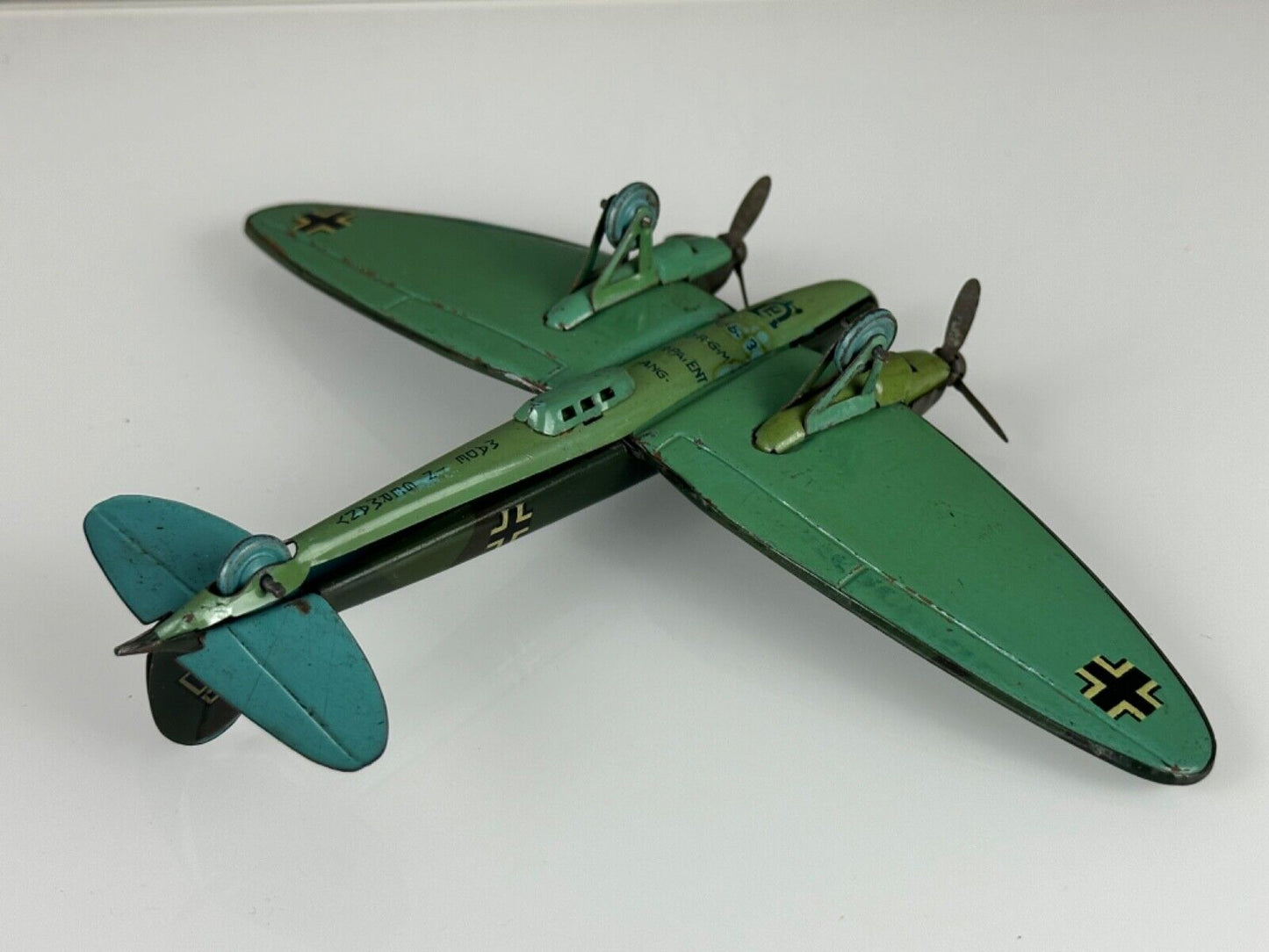 Lehmann Tin Toy Fight Jet Heinkel Green WWII Green 5.5" 30‘s made in Germany