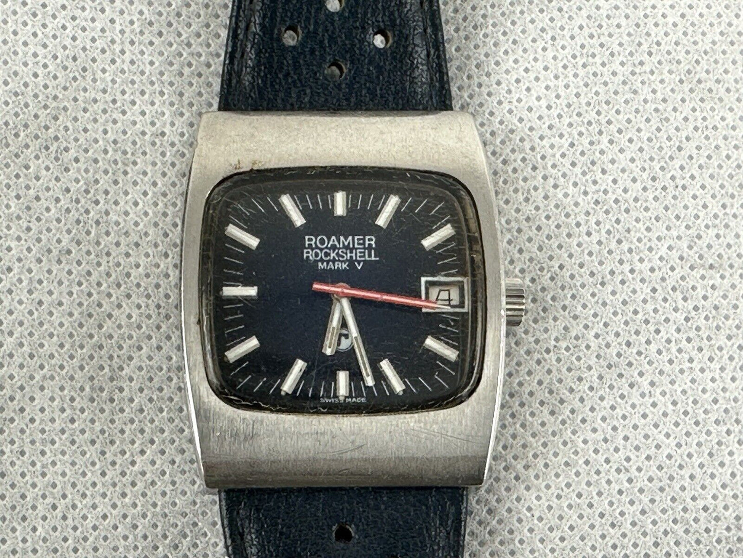 Roamer Rockshell Mark V Automatic Silver Blue 36mm Working Swiss 70’s Vintage