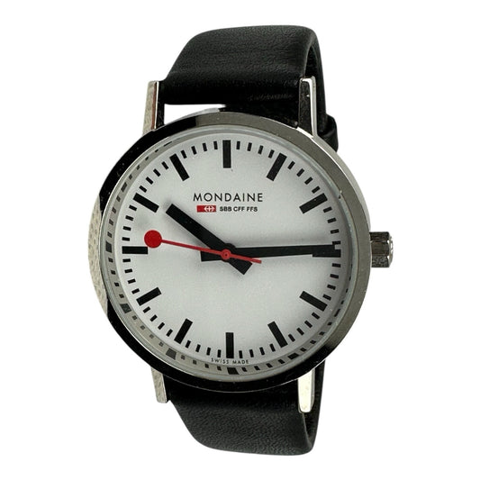 Mondaine Womens Watch Railway Swiss Automatic White Dial Black Leather Band 33mm
