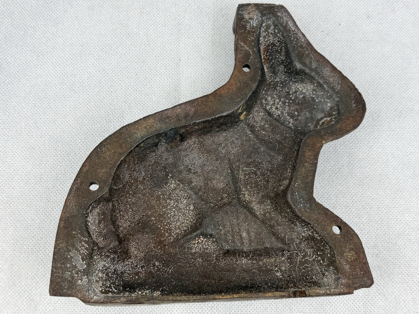 Antique Cast Iron Rabbit Bunny Backing Pan Mold w/Screw Connections Easter Decor